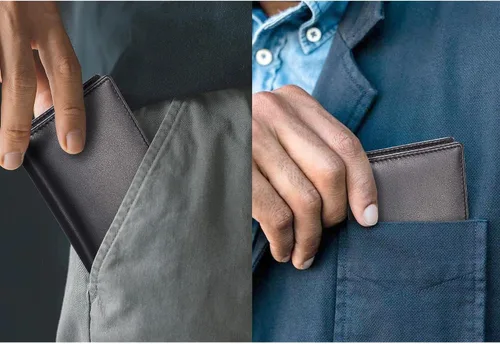 Vista 8 de Cartera de piel expandible para tarjetas de visita con bloqueo RFID para hombre, Marrón, Cartera de cuero para tarjetas