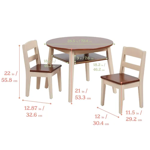 Vista 2 de ECR4Kids Hideaway - Juego de mesa y silla, muebles para niños, nogal oscuro/blanco antiguo, 3 piezas