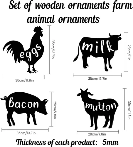 Vista 2 de NBEADS 4 piezas de arte de pared de animales, vaca de madera, cerdo, oveja y gallo, decoración de pared de animales huecos negros huecos de granja