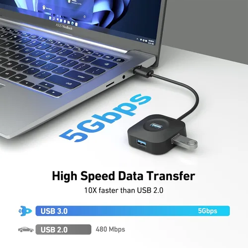 Vista 4 de BENFEI Hub USB 3.0, 4 puertos USB A Splitter Ultra compacto para mouse, teclado, unidad flash, disco U, impresora compatible con laptop, PC