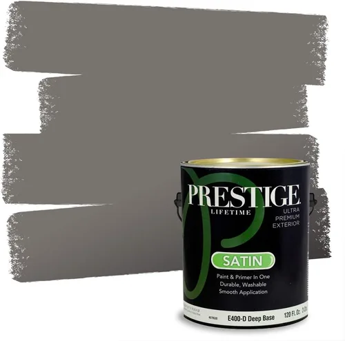Vista 201 de PRESTIGE Pinturas Pintura Exterior e Imprimación en Uno, 1 Galón, Mate, Combinación Comparable de Sherwin Williams* Black Magic* SW6991-PCM