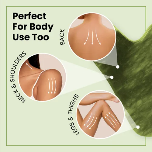 Vista 6 de Lindo Jade Gua Sha Duo - Herramienta de masajeador de contorno facial GuaSha, piedra de jade 100% natural, herramienta facial de belleza de calidad