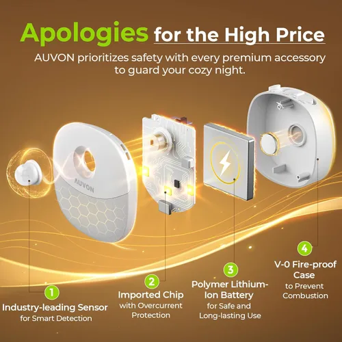 Vista 6 de AUVON Luz nocturna de batería recargable, mini con sensor de movimiento, luz LED blanca cálida con sensor de atardecer a amanecer, brillo ajustable