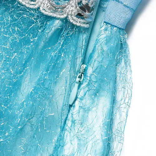 Vista 2 de FUMY Vestido de princesa Elsa para niña de 3 a 8 años, disfraz de Navidad, fiesta de cumpleaños, vestido con corona, peluca, varita y guantes
