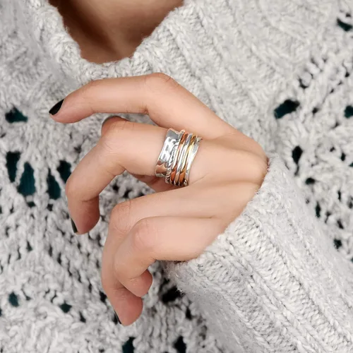 Vista 2 de Boho-Magic Anillo giratorio para mujer, plata de ley 925, con cobre y latón, anillos de plata