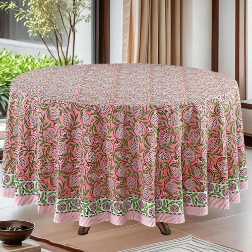 Vista 14 de Mantel redondo con estampado de bloque a mano, 100% algodón, reutilizable, turquesa, verde musgo, 90 pulgadas, mantel decorativo para uso diario