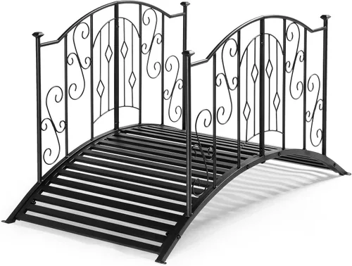 Vista 8 de Outvita Puente de jardín de metal de 4 pies para exteriores, elegante puente decorativo con acabado en polvo y barandilla de seguridad para patio