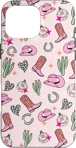 Vista 19 de Cowboy Hat & Boot & Disco Ball Pattern Pink Cowgirl Case for iPhone 17