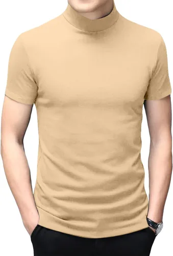 Vista 19 de Men's T Shirt Short Sleeve Basic Mock Turtleneck Tops Verde militar