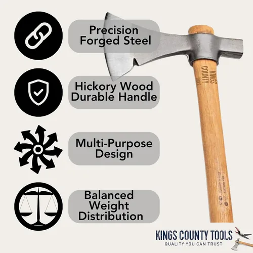 Vista 2 de Kings County Tools Herramientas de camping Pickaroon, hacha o hacha Hoja forjada alemana Ligero y fácil de transportar Mango de nogal