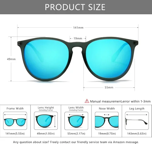 Vista 6 de SUNGAIT Gafas de sol redondas vintage para mujeres y hombres, estilo clásico retro