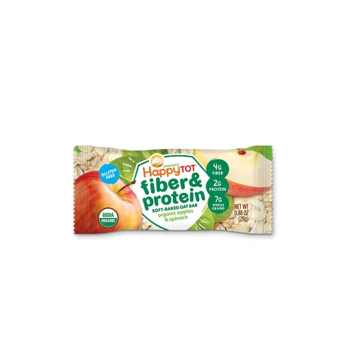 Vista 4 de HAPPYTOT Organics Barras de Avena Horneadas Suaves con Fibra y Proteína Snack para Niños Pequeños Manzana y Espinaca, Barras de 0.88 Onzas, Caja