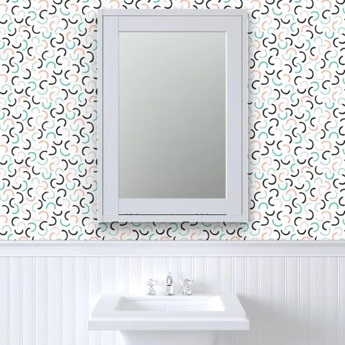 Vista 9 de Peel & Stick Wallpaper Swatch - Abstract Circles Mint Coral Geometric Scandinavian Memphis Style Circle Pastel Custom Removable Wallpaper by