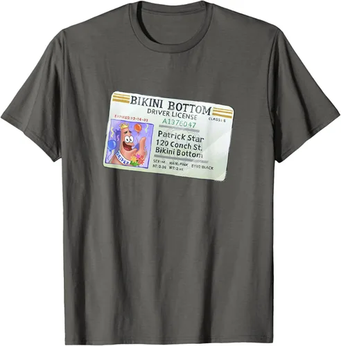 Vista 79 de SpongeBob SquarePants Camiseta con logotipo de Patrick Star Driver License King, Negro