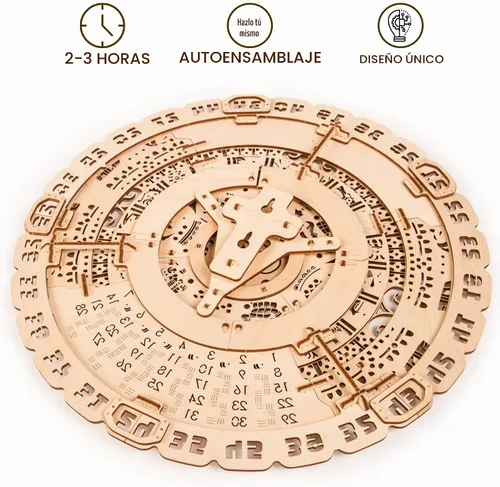 Vista 6 de Wood Trick - Kit de modelo mecánico de madera de calendario maya de pared - 41 cm - Rompecabezas de madera 3D para adultos, constructor