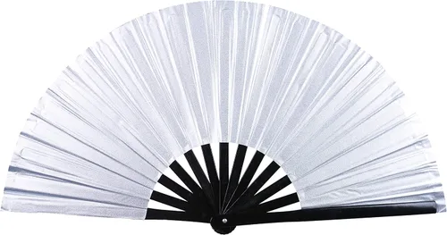 Vista 5 de Gionforsy 1pcs Rave Hand Fan Bamboo Holding Hand Fan Ventilador grande plegable con tela de color brillante ventilador plegable para festival (negro)