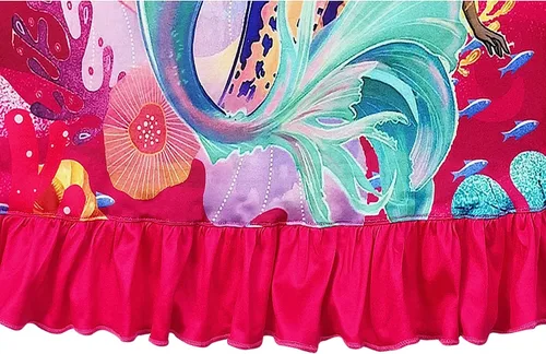 Vista 3 de PUNICS Vestido de sirena para niñas pequeñas, disfraz de película de dibujos animados 2023, manga con volantes, traje de verano, regalo