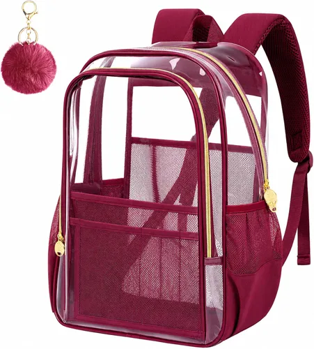 Vista 8 de AGSDON Mochila transparente, resistente bolsa transparente para libros, mochilas de PVC transparente para mujeres y hombres 17 negro transparente