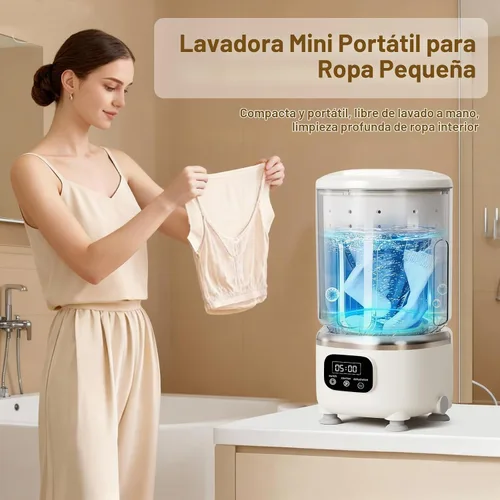 Vista 6 de [Usado] Lavadora de ropa interior, combo de lavadora y secadora portátil, mini lavado recargable, sin cable, limpieza profunda, ropa pequeña