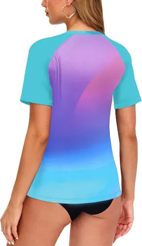 Vista 13 de AOBUTE Camisetas de natación de manga corta para mujer con protección solar degradada