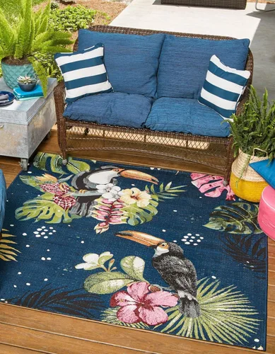 Vista 9 de Unique Loom Outdoor Botanical Collection - Phipps - Alfombra rectangular de 2 x 3 pies, multicolor y azul