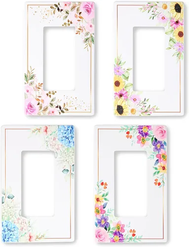 Vista 8 de Cubiertas decorativas para interruptor de luz, diseño floral clásico, placa de pared sin tornillos, placa de pared eléctrica de salida dúplex de una