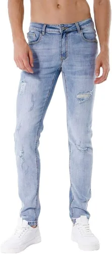 Vista 2 de ZLZ Jeans desgastados rasgados y azules para hombre, ajuste delgado, diseño de moda urbana, pantalones de mezclilla destruidos, ajuste elástico