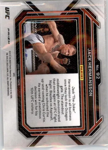 Vista 2 de 2023 Panini Prizm UFC Prizms Silver #92 Jack Hermansson Middleweight Horizontal Official MMA/UFC Trading Card in Raw (NM or Better) Condition