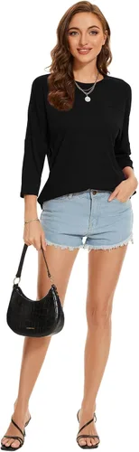 Vista 63 de ZENNILO Camisetas casuales de manga 3/4 para mujer, holgadas, cuello redondo, lindas camisetas básicas