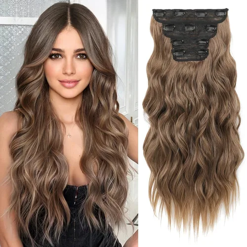 Vista 13 de REECHO Extensiones de cabello, 4 piezas, extensiones de cabello con clip HE001, extensiones de cabello sintéticas naturales y suaves para mujer