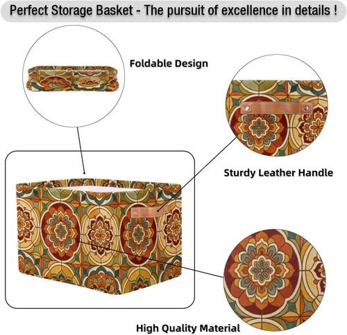 Vista 5 de Cesta de almacenamiento con diseño étnico bohemio y floral de mandala grande, caja de almacenamiento plegable para juguetes, organizador de ropa