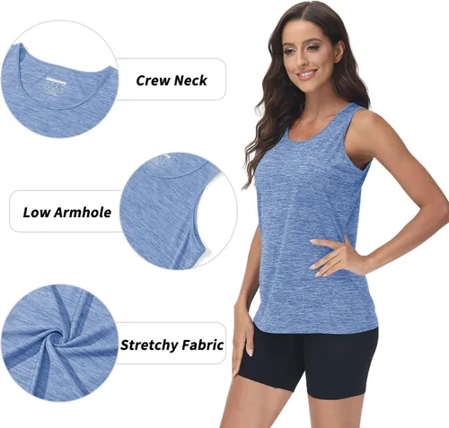 Vista 4 de TACVASEN Camiseta sin mangas para mujer, ligera, atlética, para yoga, cuello redondo, para ejercicio, fitness, para entrenamiento