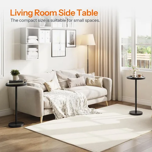 Vista 7 de HOOBRO Mesa auxiliar redonda pequeña, mesa de bebidas de bambú, mesa de café Martini con acento de pedestal para espacios pequeños en sala de estar