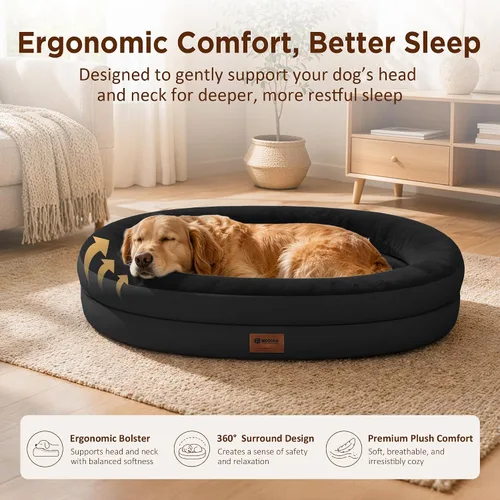 Vista 3 de Cama ortopédica lavable grande para perros: Cama de espuma viscoelástica impermeable para mascotas con refuerzos - Funda ortopédica extraíble