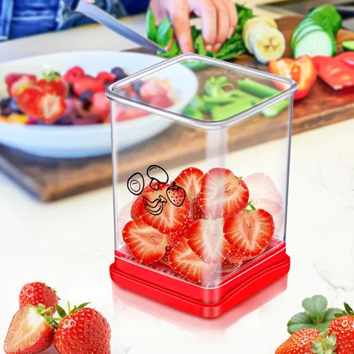 Vista 7 de Ponpon Rebanador de frutas, rebanador de tazas de acero inoxidable, cortador de verduras para huevos de plátano y fresa, ensalada de preparación