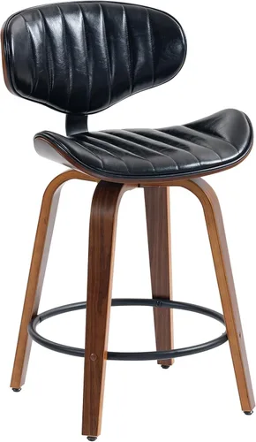 Vista 16 de Juego de 2 taburetes de bar de 24 pulgadas, de piel sintética, de madera curvada, giratorios, altura de mostrador, sillas modernas de barra