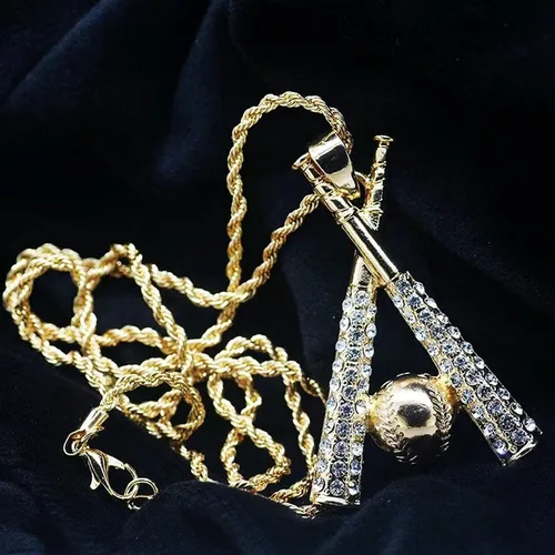 Vista 3 de Cadena helada para hombres CZ Béisbol y Bates de Béisbol Colgante Collar para hombres Anthletes Estilo Deportivo Hip Hop Punk Iced Out Joyería