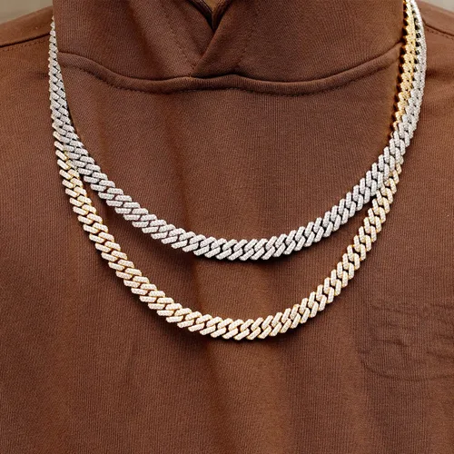 Vista 3 de TRIPOD JEWELRY Cadena o pulsera de eslabones cubanos chapados en oro real de 18 quilates o blanco de 0.472 in, gargantilla de hip hop Miami