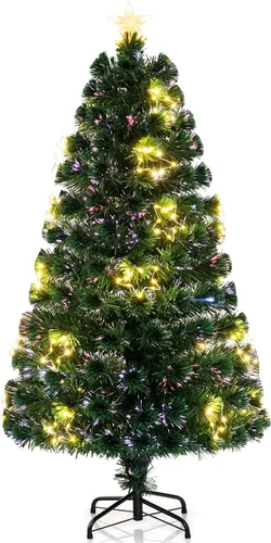 Vista 10 de Goplus Árbol de Navidad artificial de fibra óptica preiluminado de 3 pies, con luces LED multicolor y copos de nieve (3 pies)