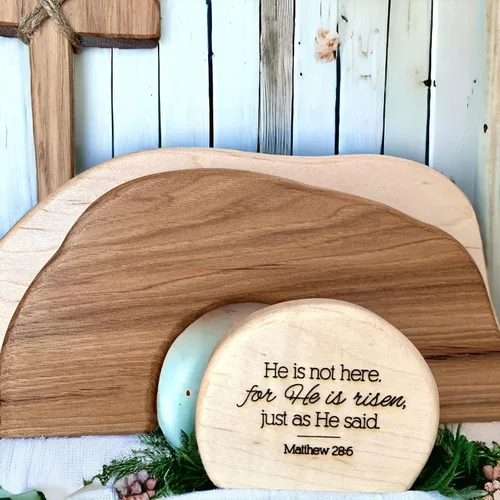 Vista 2 de Juego de bandeja de Pascua con texto en inglés "He is risen and He is not here" (A)