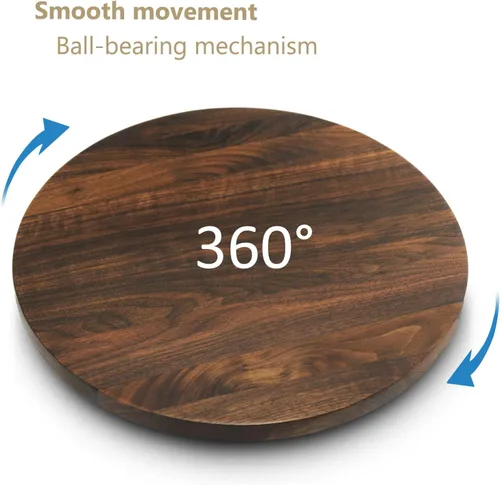 Vista 2 de 38 cm de nogal negro madera Lazy Susan, bandeja giratoria redonda de cocina de madera sólida