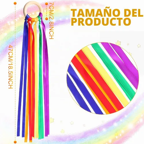 Vista 2 de Junkin 24 piezas de cintas de mano de cometa Waldorf juguetes para niños Color brillante