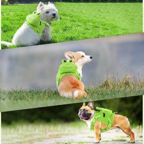 Vista 6 de Arnés para perro con mochila, arnés ajustable para perros pequeños y medianos, mochilas transpirables sin tirones para perros, para viajes