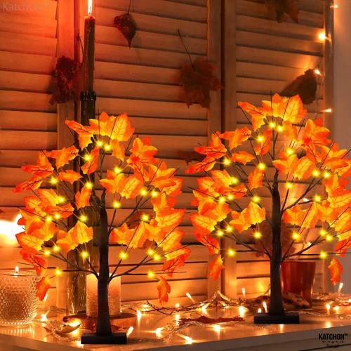 Vista 7 de KatchOn Árboles de arce artificiales con luces de 24 pulgadas, paquete de 2