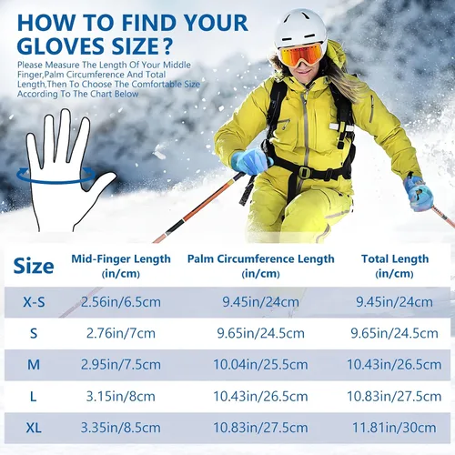 Vista 6 de Guantes de esquí, guantes de nieve impermeables y transpirables para clima frío, se adaptan tanto a hombres como a mujeres, para padres e hijos al
