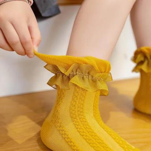 Vista 8 de HOUSEYUAN Calcetines de vestir blancos con volantes para bebé y niña, con encaje de algodón, con volantes