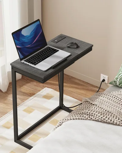 Vista 6 de TUTOTAK Mesa auxiliar grande en forma de C, mesa auxiliar con mesa de Negro