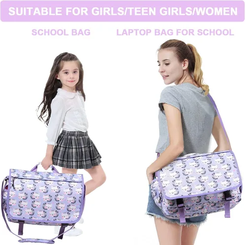 Vista 7 de VASCHY Bolsa tipo mensajero para niños, bonita bolsa cruzada para laptop de 15.6 pulgadas, para niños, niñas, adolescentes y mujeres