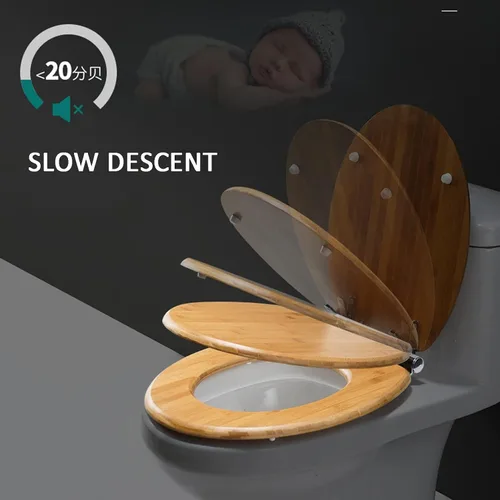Vista 4 de Asiento de inodoro universal de madera con tapa, cómodos y fáciles de limpiar, diseño ergonómico de cierre lento, puede soportar 661.4 lbs