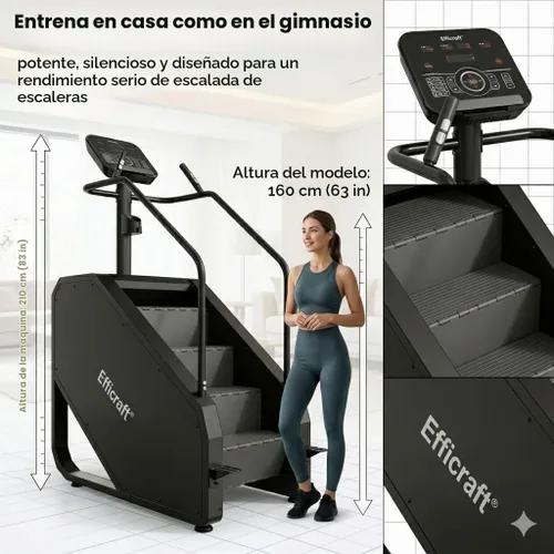 Vista 6 de EFFICRAFT Maestro de escalera comercial 90% premontado, máquina de ejercicios de escalada continua para cardio, maestro de escalera de 15 niveles